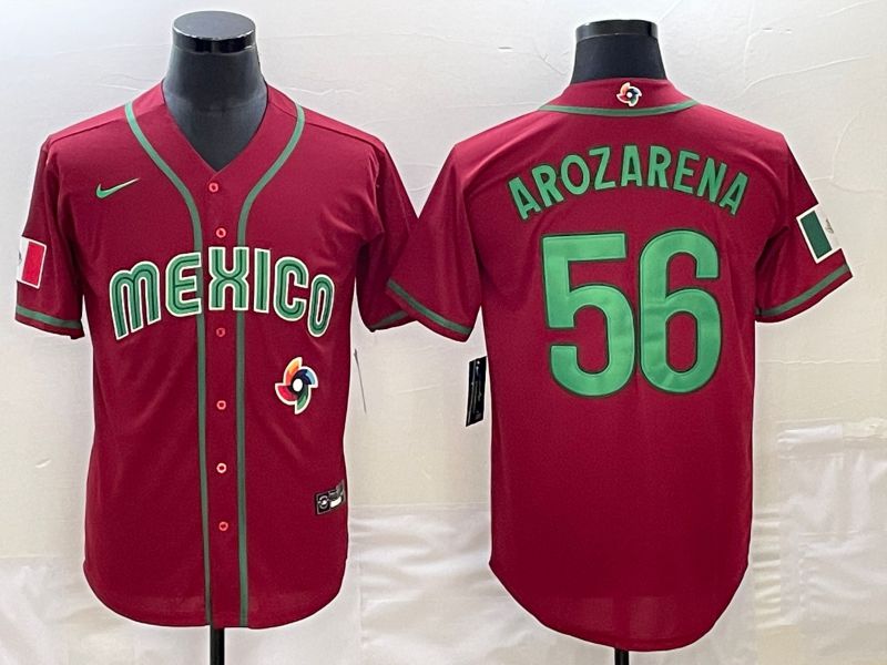 Men 2023 World Cub Mexico 56 Arozarena Red Nike MLB Jersey14